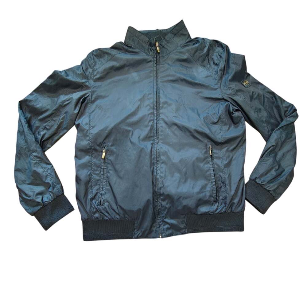 Barotelli Italy Men's Navy Blue Bomber Jacket Size M Paisley Lined Full Zip 4017